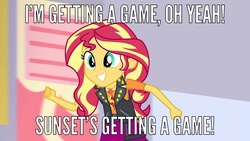 Size: 1024x576 | Tagged: safe, edit, edited screencap, screencap, sunset shimmer, a fine line, equestria girls, g4, my little pony equestria girls: better together, gamer sunset, happy, mall, meme, running