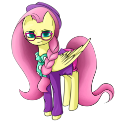 Size: 5000x5000 | Tagged: safe, artist:those kids in the corner, fluttershy, pegasus, pony, fake it 'til you make it, g4, absurd resolution, alternate hairstyle, braid, clothes, coat, female, glasses, hat, hipstershy, looking at you, scarf, shading, shorts, simple background, solo, speedpaint, transparent background, unamused, wings