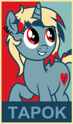 Size: 568x957 | Tagged: safe, artist:pony-paint, oc, oc only, pony, unicorn, ear piercing, female, grin, hope poster, mare, piercing, raised hoof, show accurate, smiling, solo