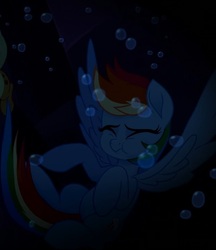 Size: 633x732 | Tagged: safe, screencap, rainbow dash, g4, my little pony: the movie, asphyxiation, bubble, cropped, drowning, puffy cheeks, underwater