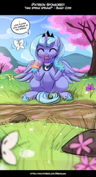 Size: 755x1392 | Tagged: safe, artist:lumineko, princess luna, alicorn, butterfly, pony, g4, cute, dialogue, eyes closed, female, filly, lumineko is trying to murder us, lunabetes, s1 luna, slinky, solo, spring, weapons-grade cute, woona, younger
