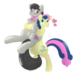Size: 2048x2011 | Tagged: safe, artist:jearic, bon bon, octavia melody, sweetie drops, balloon pony, earth pony, inflatable pony, pony, g4, balloon, heart, high res, inflatable, simple background, squeak, transparent background