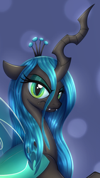 Size: 655x1159 | Tagged: safe, artist:badgerben, artist:evan555alpha, derpibooru exclusive, queen chrysalis, changeling, changeling queen, g4, angry, colored, cropped, female, looking at you, scowl, simple background