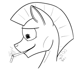 Size: 3185x2965 | Tagged: safe, artist:brittlebluefox, oc, oc only, oc:brittlefox, pony, black and white, bust, chainsmoking, grayscale, high res, male, monochrome, skinny, smoking, solo, thin