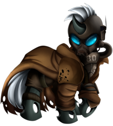 Size: 2550x2850 | Tagged: safe, artist:pridark, oc, oc only, changeling, fallout equestria, badass, changeling oc, clothes, coat, commission, fallout, fallout: new vegas, gas mask, high res, mask, simple background, solo, transparent background