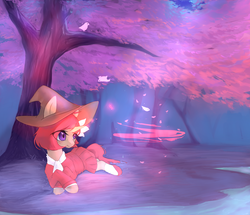 Size: 5000x4300 | Tagged: safe, artist:aoiyui, oc, oc only, bird, pony, unicorn, absurd resolution, clothes, dress, female, hat, magic, shoes, solo, tree, witch, witch hat