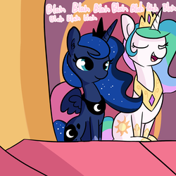 Size: 1650x1650 | Tagged: safe, artist:tjpones, princess celestia, princess luna, alicorn, pony, g4, blah blah blah, duo, female, mare, sitting, throne