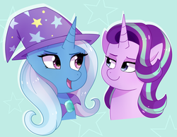 Size: 2181x1689 | Tagged: safe, artist:emera33, starlight glimmer, trixie, g4, duo, looking at each other