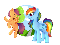 Size: 1280x960 | Tagged: safe, artist:deq46, rainbow dash, scootaloo, g4, scootalove, simple background, transparent background, tree