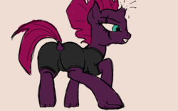 Size: 1920x1200 | Tagged: safe, artist:soctavia, tempest shadow, pony, unicorn, g4, my little pony: the movie, angry, butt, clothes, colored sketch, dock, eye scar, female, fighting stance, mare, plot, scar, simple background, sketch, snarling, solo