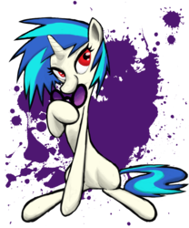 Size: 825x990 | Tagged: safe, artist:aliasforrent, dj pon-3, vinyl scratch, pony, unicorn, g4, abstract background, female, mare, missing cutie mark, paint splatter, red eyes, simple background, sitting, solo, transparent background, wrong eye color