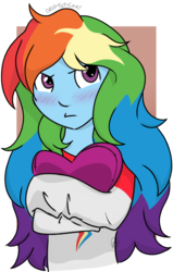 Size: 915x1440 | Tagged: safe, artist:cadetredshirt, rainbow dash, equestria girls, g4, blushing, clothes, cute, dashabetes, female, frown, heart, simple background, solo, transparent background, tsundere