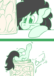 Size: 727x1024 | Tagged: safe, artist:lockhe4rt, oc, oc:filly anon, buck, comic, cookie, cookie jar, female, filly, food, stuck