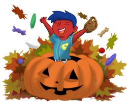 Size: 1024x827 | Tagged: safe, artist:cadetredshirt, oc, oc only, oc:sonicrules831, human, baseball, clothes, halloween, halloween costume, holiday, humanized, jack-o-lantern, jersey, pumpkin, simple background, solo, sports, transparent background, wondercolts, ych result