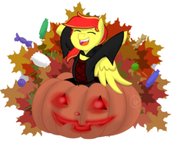 Size: 1024x827 | Tagged: safe, artist:cadetredshirt, oc, oc:jessica, pegasus, pony, vampire, clothes, costume, halloween, halloween costume, holiday, jack-o-lantern, pumpkin, solo, ych result