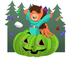 Size: 1024x827 | Tagged: safe, artist:cadetredshirt, oc, oc only, oc:jessica, pegasus, pony, crossover, food, gravity falls, halloween, halloween costume, holiday, mabel pines, male, simple background, solo, summerween, transparent background, watermelon, ych result