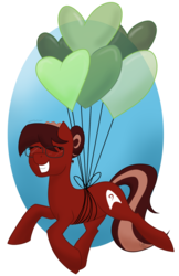 Size: 1024x1576 | Tagged: safe, artist:cadetredshirt, oc, oc only, oc:cadetpone, earth pony, pony, balloon, eyes closed, floating, glasses, hair bun, happy, simple background, smiling, solo, transparent background, ych result
