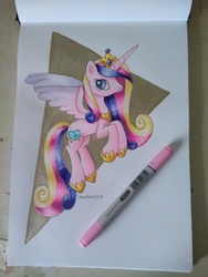 Size: 3120x4160 | Tagged: safe, artist:andpie, princess cadance, alicorn, pony, g4, female, jewelry, looking at you, mare, marker, marker drawing, pencil, regalia, solo, traditional art