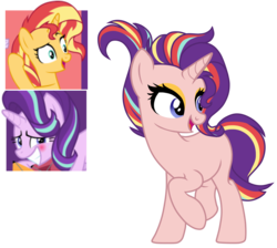 Size: 1328x1188 | Tagged: safe, artist:symphstudio, starlight glimmer, sunset shimmer, oc, pony, unicorn, g4, eyeshadow, female, magical lesbian spawn, makeup, mare, offspring, parent:starlight glimmer, parent:sunset shimmer, parents:shimmerglimmer, simple background, transparent background