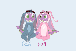 Size: 3751x2551 | Tagged: safe, artist:chiptunebrony, spike, angel, g4, barb, barbabetes, clothes, cosplay, costume, crossover, cute, disney, experiment 624, experiment 626, high res, kigurumi, rule 63, rule63betes, ship:spikebarb, shipping, spikabetes, stitch