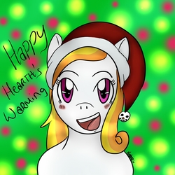 Size: 1000x1000 | Tagged: artist needed, safe, oc, oc only, oc:storm shield, blushing, christmas, happy hearth's warming, hat, holiday, santa hat, smiling, snowman head, solo
