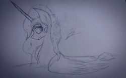 Size: 2576x1600 | Tagged: safe, artist:drawingwithapitoffriendship, nightmare moon, g4, bath, ethereal mane, galaxy mane, tongue out, traditional art, water