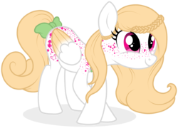 Size: 1794x1292 | Tagged: artist needed, source needed, safe, oc, oc only, oc:gentle breeze, pegasus, pony, body freckles, bow, braid, curtsey, female, freckles, mare, simple background, smiling, solo, tail bow, transparent background