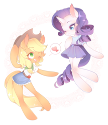 Size: 3546x4132 | Tagged: safe, artist:niucniuc, applejack, rarity, anthro, semi-anthro, g4, clothes, cowboy hat, equestria girls outfit, female, hat, heart, lace, lesbian, ship:rarijack, shipping, simple background, transparent background