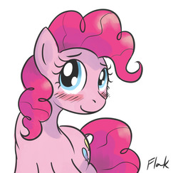 Size: 893x869 | Tagged: safe, artist:flak--k, pinkie pie, earth pony, pony, g4, blushing, cutie mark, female, mare, simple background, smiling, solo, white background