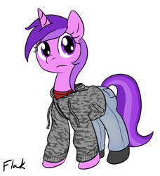 Size: 500x548 | Tagged: safe, artist:flak--k, amethyst star, sparkler, pony, unicorn, g4, clothes, female, hoodie, mare, pants, shoes, simple background, solo, white background