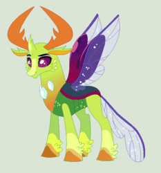 Size: 564x606 | Tagged: safe, artist:everythingf4ngirl, thorax, changedling, changeling, g4, alternate design, cheek fluff, green background, king thorax, leg fluff, male, simple background, solo, story included, white background