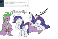 Size: 1205x800 | Tagged: safe, artist:dekomaru, rarity, spike, dragon, pony, unicorn, tumblr:ask twixie, g4, adult, adult spike, ask, comic, female, glomp, male, older, older spike, ring, ship:sparity, shipping, straight, tumblr