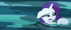 Size: 1920x804 | Tagged: safe, screencap, rarity, pony, unicorn, g4, my little pony: the movie, and then there's rarity, female, mare, marshmelodrama, mount aris, solo, upset, water
