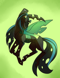 Size: 2300x3000 | Tagged: safe, artist:animalstamp, queen chrysalis, changeling, changeling queen, g4, abstract background, crown, fangs, female, high res, jewelry, looking at you, regalia, solo