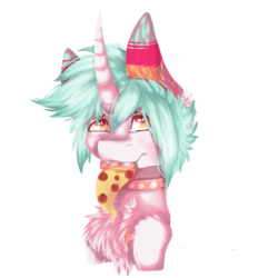 Size: 768x768 | Tagged: safe, artist:akiiichaos, oc, oc only, oc:video star, pony, unicorn, bust, food, male, meat, mouth hold, pepperoni, pepperoni pizza, pizza, portrait, simple background, solo, stallion, transparent background