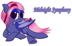 Size: 1130x733 | Tagged: safe, artist:prism note, oc, oc only, oc:midnight symphony, bat pony, pony, eyeshadow, looking at you, makeup, name, simple background, solo, transparent background