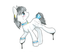 Size: 2338x1700 | Tagged: safe, artist:adostume, oc, oc only, oc:eve, earth pony, pony, choker, crying, dripping, garter, simple background, solo, tail wrap, traditional art, transparent background