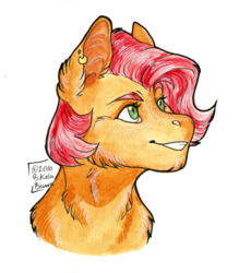 Size: 1280x1460 | Tagged: safe, artist:biakela, babs seed, pony, g4, bust, ear piercing, earring, female, jewelry, mare, older, older babs seed, piercing, smiling, solo, traditional art, watercolor painting