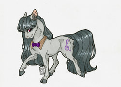 Size: 1024x734 | Tagged: safe, artist:biakela, octavia melody, earth pony, pony, g4, bowtie, cloven hooves, cutie mark, female, hoers, mare, marker drawing, realistic anatomy, realistic horse legs, simple background, smiling, solo, traditional art, white background