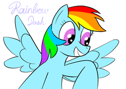Size: 1000x702 | Tagged: safe, artist:twinblade edge, rainbow dash, g4, grin, handwriting, smiling, spread wings, wings, wip