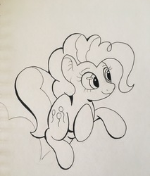 Size: 3024x3556 | Tagged: safe, artist:stammis, pinkie pie, earth pony, pony, g4, female, high res, monochrome, skipping, smiling, solo, traditional art