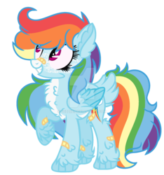 Size: 1024x1096 | Tagged: safe, artist:bezziie, rainbow dash, pony, g4, alternate design, bandaid, bandaid on nose, female, fluffy, simple background, solo, transparent background, watermark