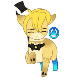 Size: 1024x1024 | Tagged: safe, artist:sketchthebluepegasus, pony, bill cipher, chibi, eyes closed, male, ponified, simple background, solo, stallion, transparent background