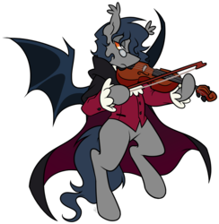 Size: 1092x1118 | Tagged: safe, artist:egophiliac, oc, oc only, oc:midnight measure, bat pony, pony, cape, classy, clothes, fancy, glasses, looking at you, male, missing cutie mark, musical instrument, simple background, solo, transparent background, violin