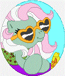 Size: 129x150 | Tagged: safe, minty, g3, g3.5, g3 to g3.5, generation leap, gif, non-animated gif, picture for breezies, simple background, sunglasses, sunlotion