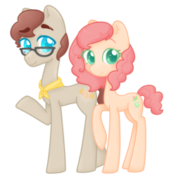 Size: 5000x5000 | Tagged: safe, artist:cupig, oc, oc only, oc:jelly bean, oc:peanut brittle, earth pony, pony, absurd resolution, brother and sister, colored pupils, female, glasses, male, mare, neckerchief, offspring, parent:cheese sandwich, parent:pinkie pie, parents:cheesepie, simple background, stallion, transparent background