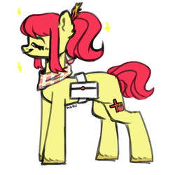 Size: 1000x1000 | Tagged: safe, artist:harusocoma, apple bloom, pony, g4, female, first aid kit, hooves, mare, medical saddlebag, older, older apple bloom, saddle bag, simple background, solo, white background