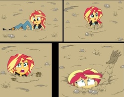 Size: 2000x1561 | Tagged: safe, artist:hefess, edit, sunset shimmer, human, equestria girls, g4, asphyxiation, bubble, clothes, drowning, female, imminent death, mud, peril, quicksand, sinking, stolen art, story in the comments