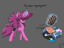 Size: 1024x768 | Tagged: safe, artist:aurorafang, oc, oc:aurorafang, oc:flurry, dialogue, drawing tablet, female, flurora, glowing horn, horn, levitation, magic, male, mare, pillow, pillow fort, stallion, telekinesis, tissue, tissue box