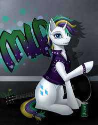 Size: 1829x2322 | Tagged: safe, artist:dezdark, rarity, pony, unicorn, g4, it isn't the mane thing about you, alternate hairstyle, female, looking at you, mare, punk, raripunk, smiling